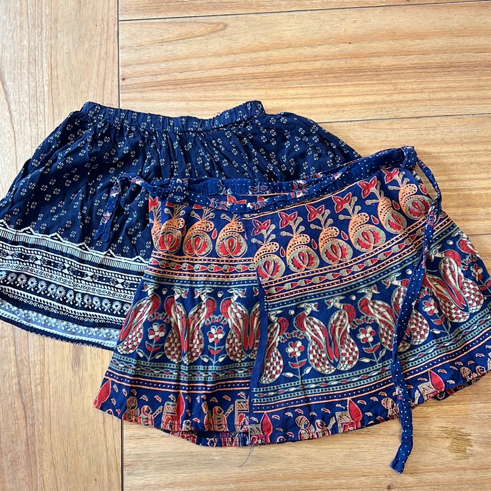 Old Navy Skirt, size Medium and Block Printed Wrap Skirt, Medium/Flexible Sizing